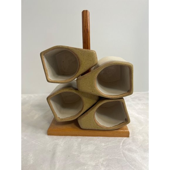 Signed RODOLFO PADILLA Set of 4 Holder Vintage Mexico Beige Drip Glaze Stoneware - Picture 1 of 8